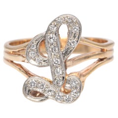 14K Yellow Gold Diamond "L" Initial Script Ring