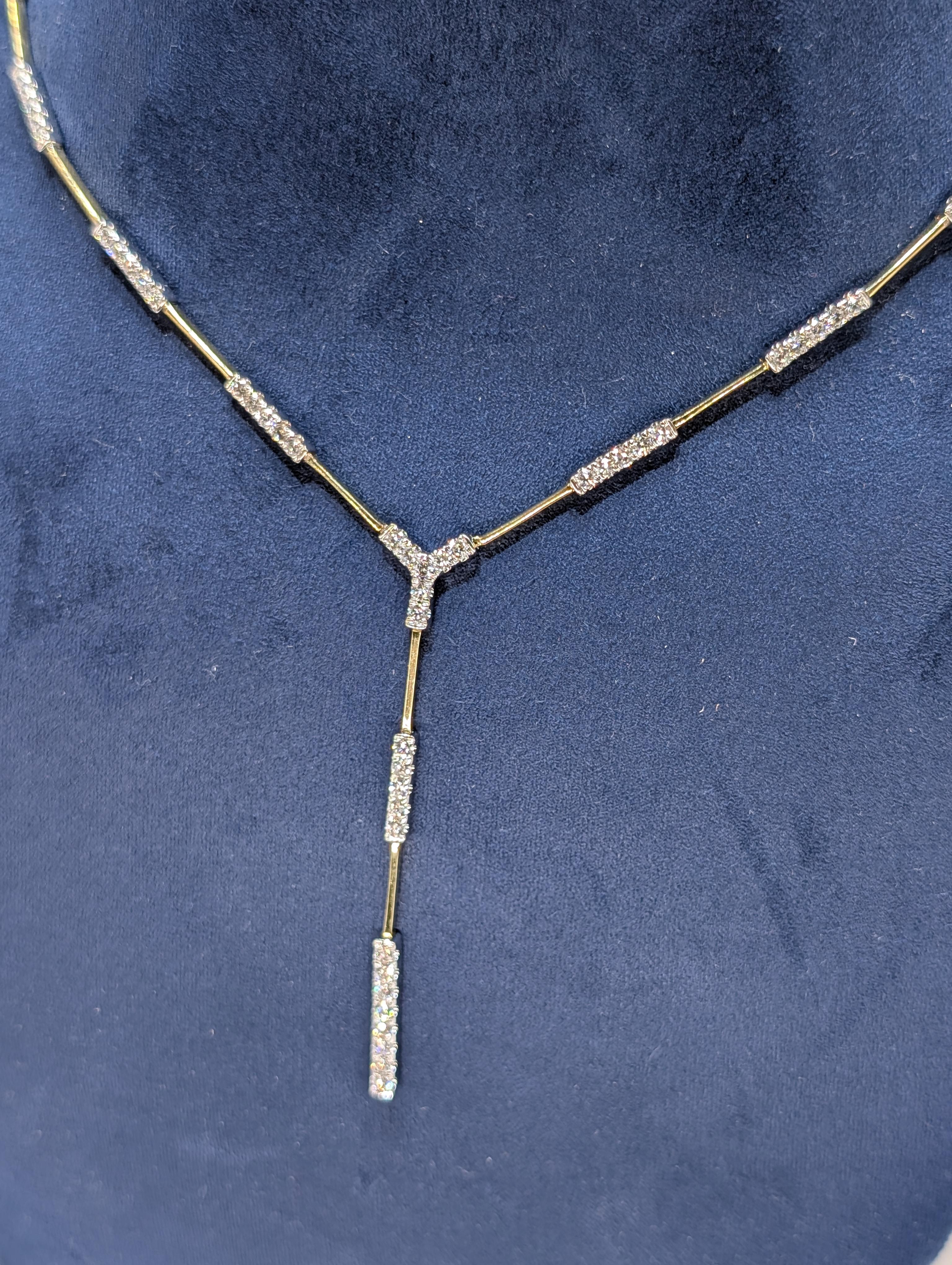 Women's 14k Yellow Gold Diamond Lariat Necklace For Sale
