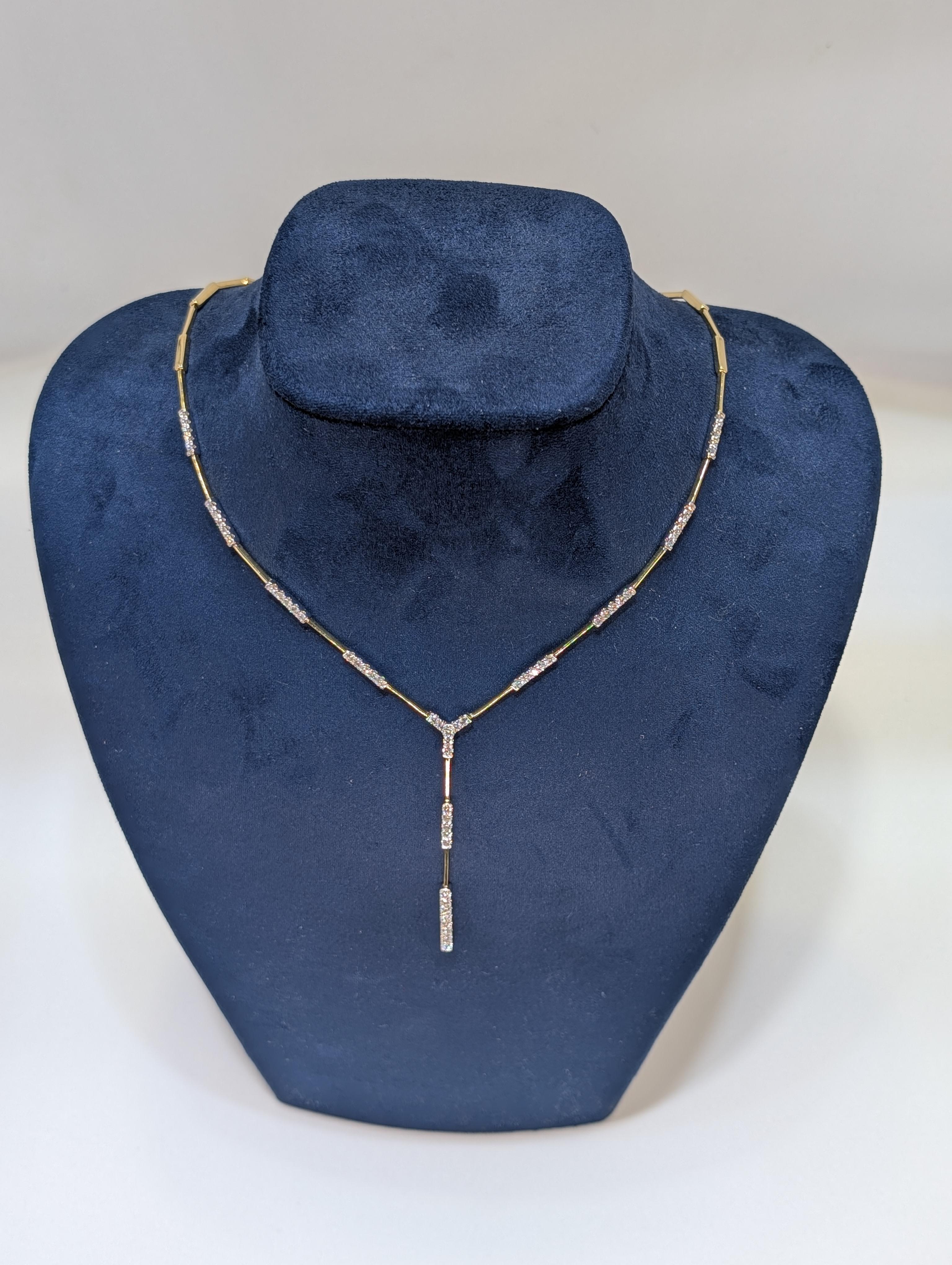 14k Yellow Gold Diamond Lariat Necklace For Sale 2