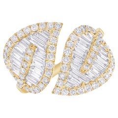 Bypass-Ring aus 14 Karat Gelbgold mit Diamantblättern