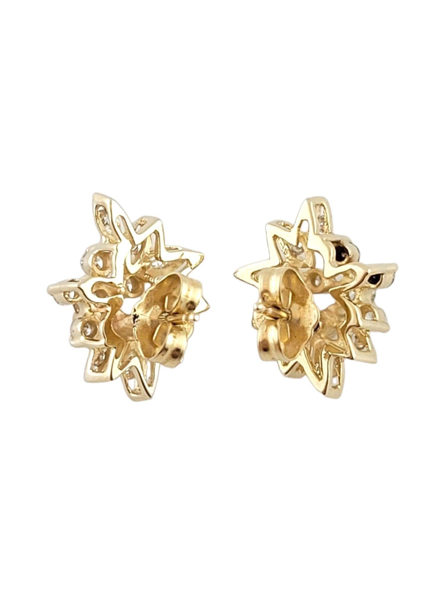This gorgeous set of earrings features 26 sparkling, round brilliant cut diamonds set in 14K yellow gold!

(13 diamonds each earring, 26 total)

Approximate total diamond weight: .45 - .50 cts

Diamond clarity: SI1-I1

Diamond color: G

Size: 14.3mm