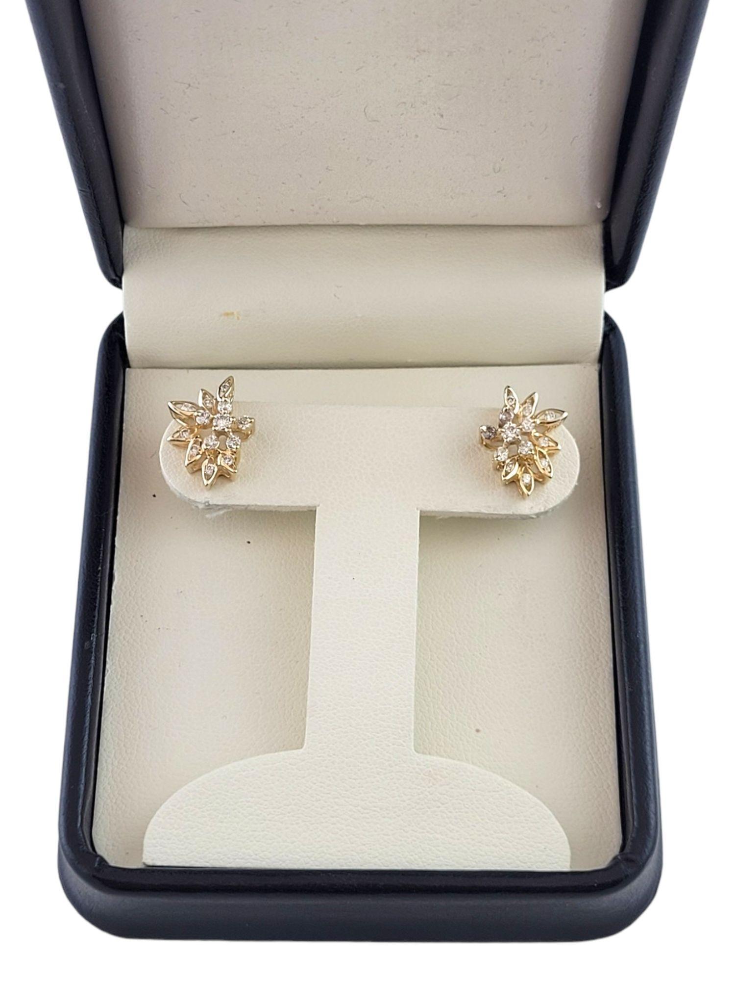 Women's 14K Yellow Gold Diamond Leaf Stud Earrings #20627 For Sale