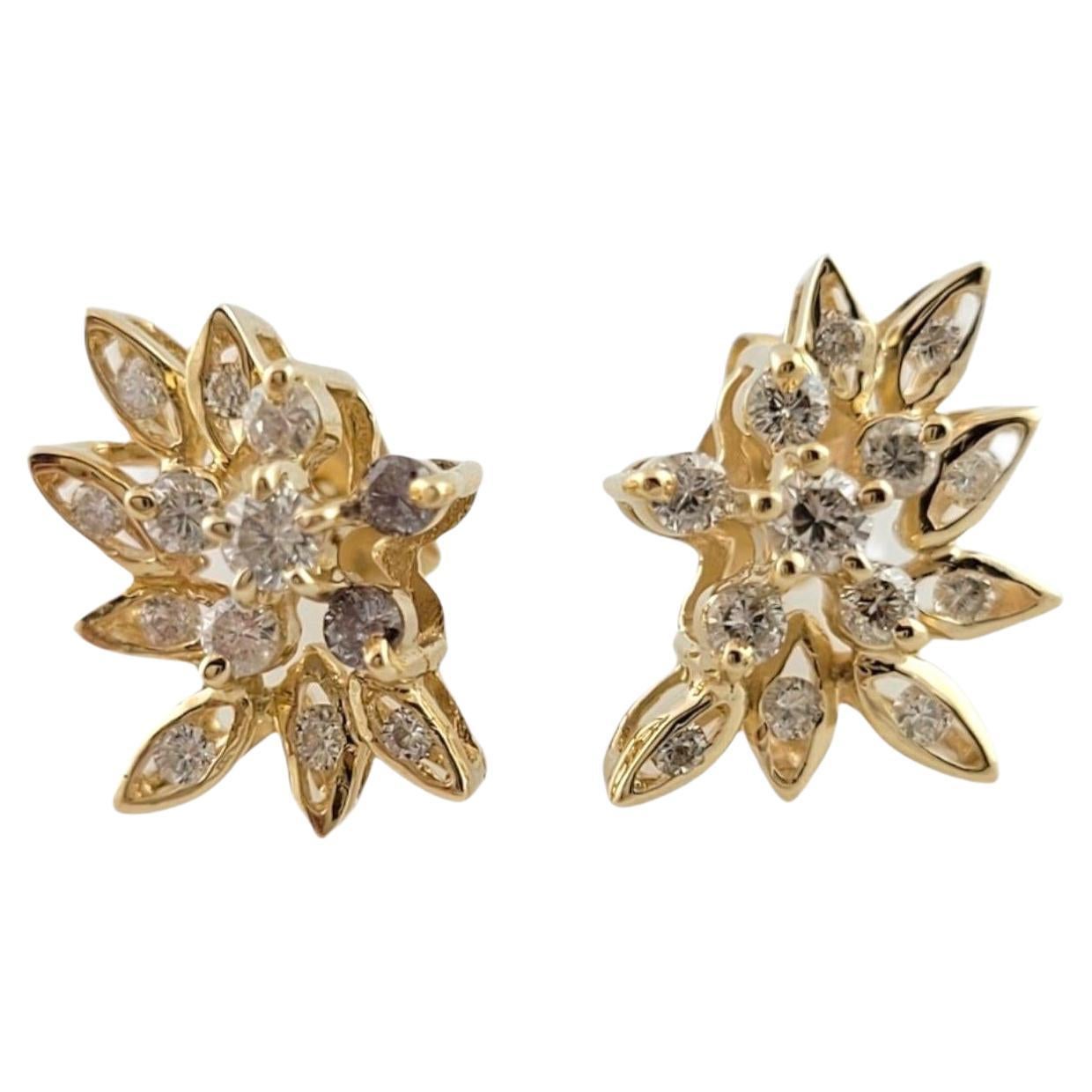14K Yellow Gold Diamond Leaf Stud Earrings #22914 For Sale