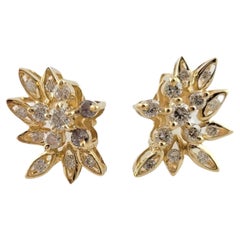 14K Yellow Gold Diamond Leaf Stud Earrings #22914