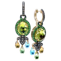 Oro giallo 14k Diamante Quarzo limone, Citrino, Blu