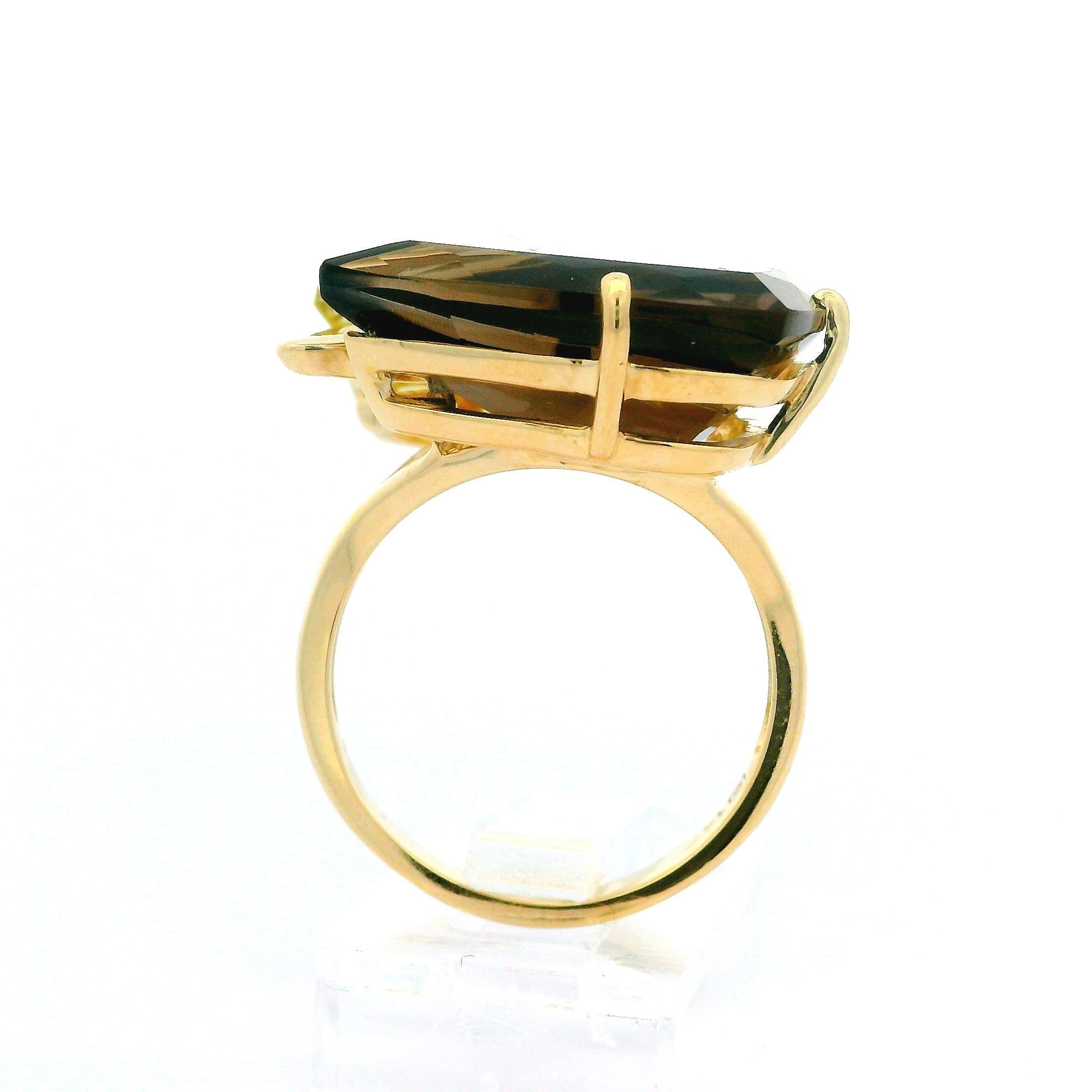–Stone(s)–
(1) Genuine Smoky Quartz - Custom Cut - Prong Set - Deep Coffee Color - 18 x 12.44mm (approx.)
(1) Genuine Lemon Quartz - Custom Cut - Prong Set - Soft Lime Green Color - 19.42 x 7.1mm (approx.)
(1) Natural Genuine Diamond - Round