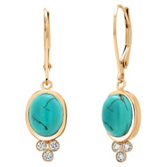 14K Yellow Gold Drop Earrings with 7.44ct Turquoise & Diamonds