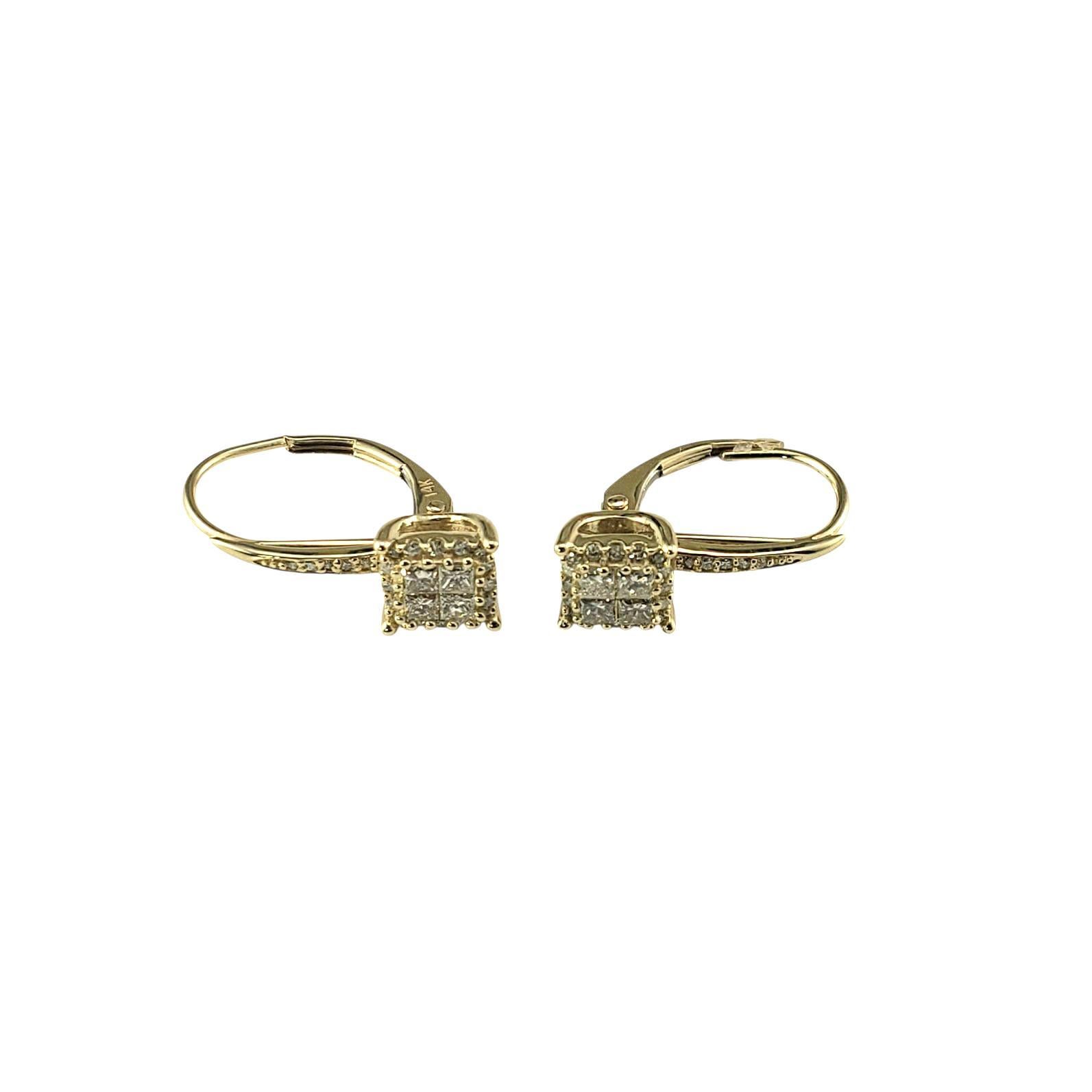 Taglio princess Orecchini a leva in oro giallo 14K con diamanti #23058 in vendita