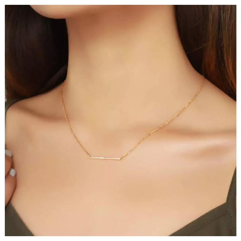 14K Yellow Gold Diamond Line Bar Necklace Wedding Necklace Elegant Jewelry Gift
Light weight can be worn everyday

Additional information:
Condition: New with tags: A brand-new, unused, and unworn item (including handmade items) in the original