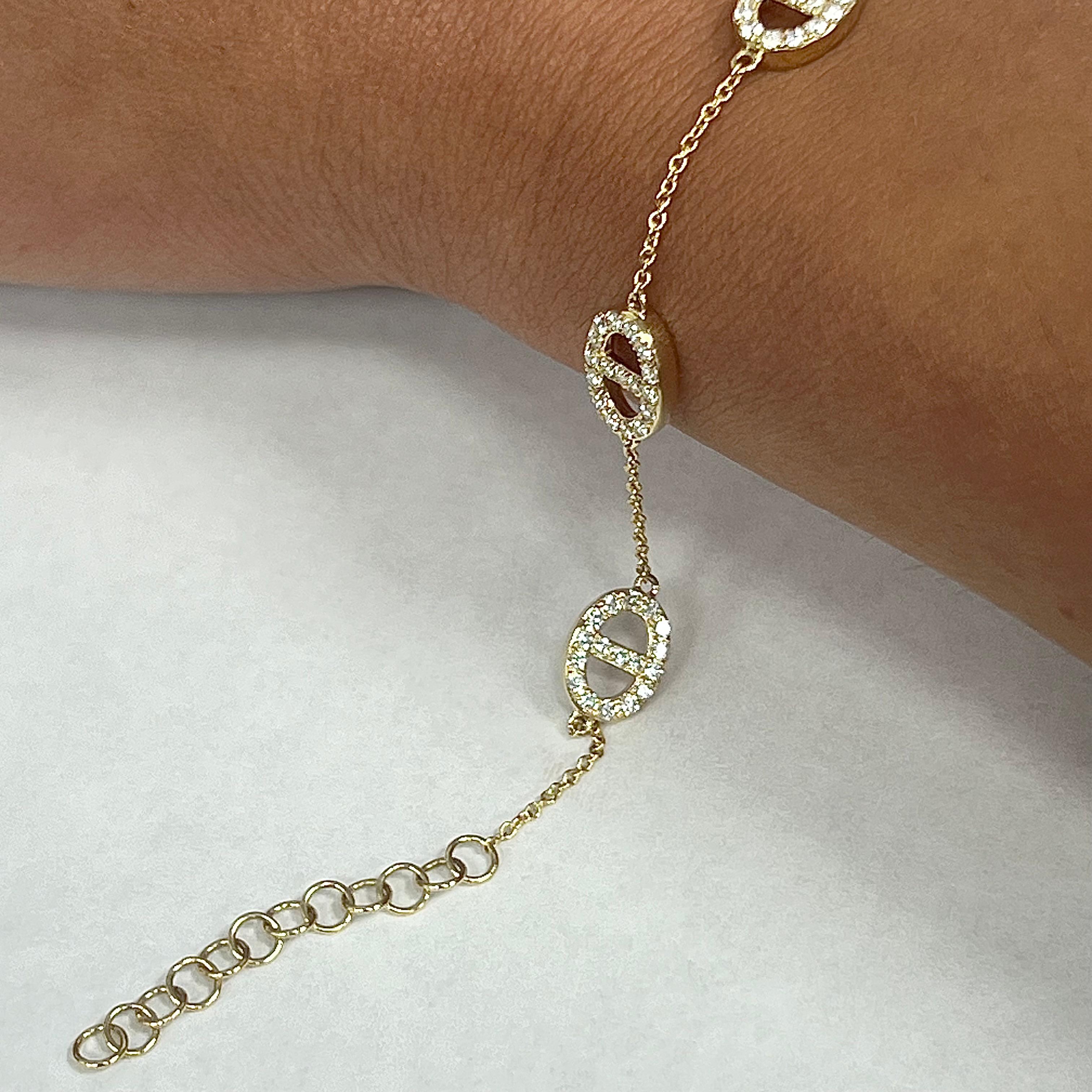 Pulsera de eslabones de diamantes de oro amarillo de 14 quilates Corte brillante en venta