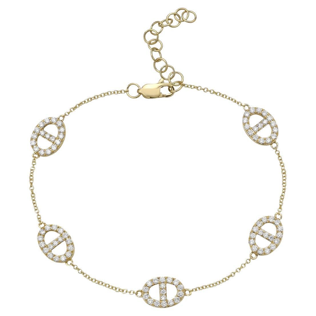 Pulsera de eslabones de diamantes de oro amarillo de 14 quilates en venta