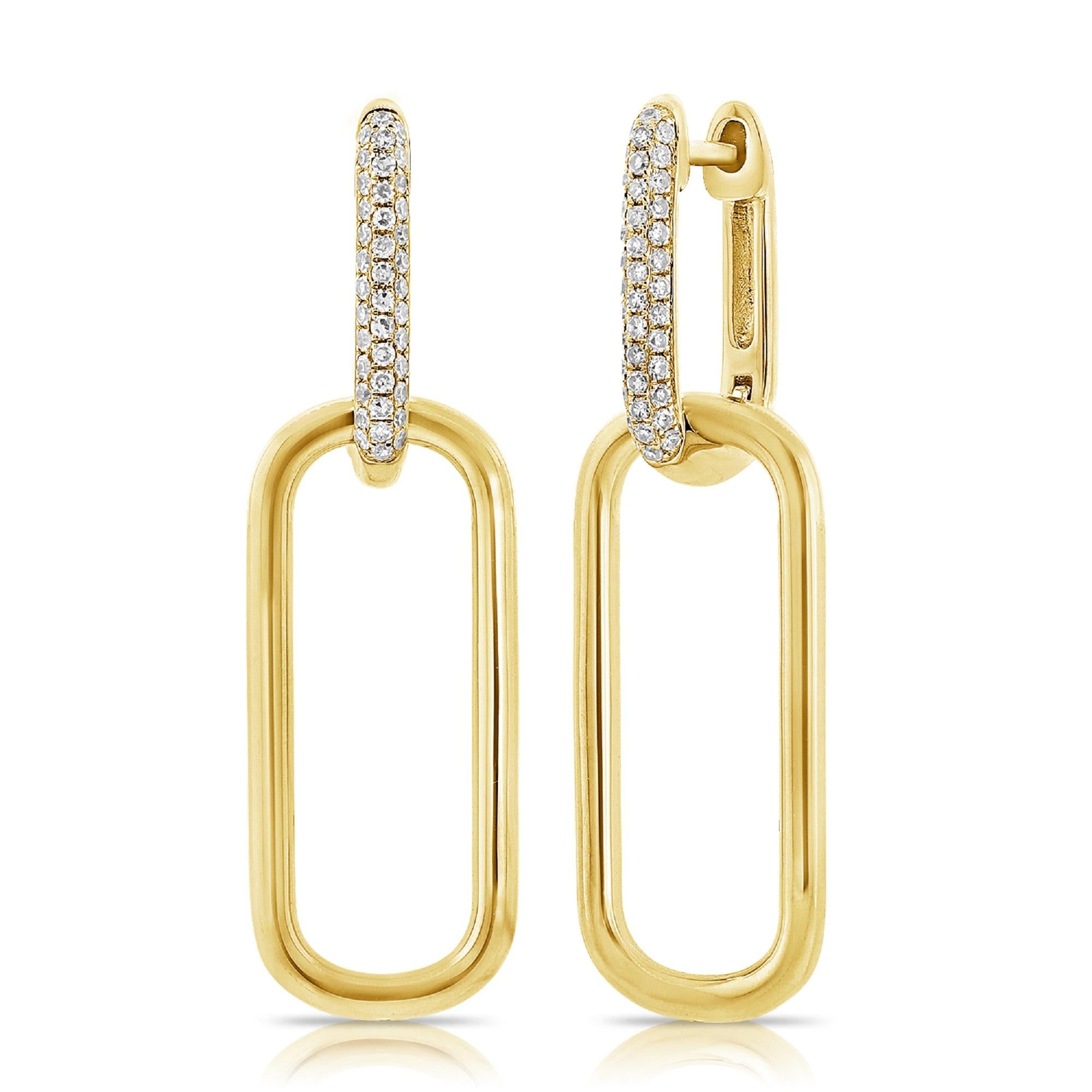 Quality Diamond Link Earrings: Made from real 14k gold and 80 glittering natural white approximately 0.21 ct. Certified diamonds, featuring a link design dangle with a color and clarity of GH-SI. Earring Measurement is 1 1/5 inche Drop

Surprise