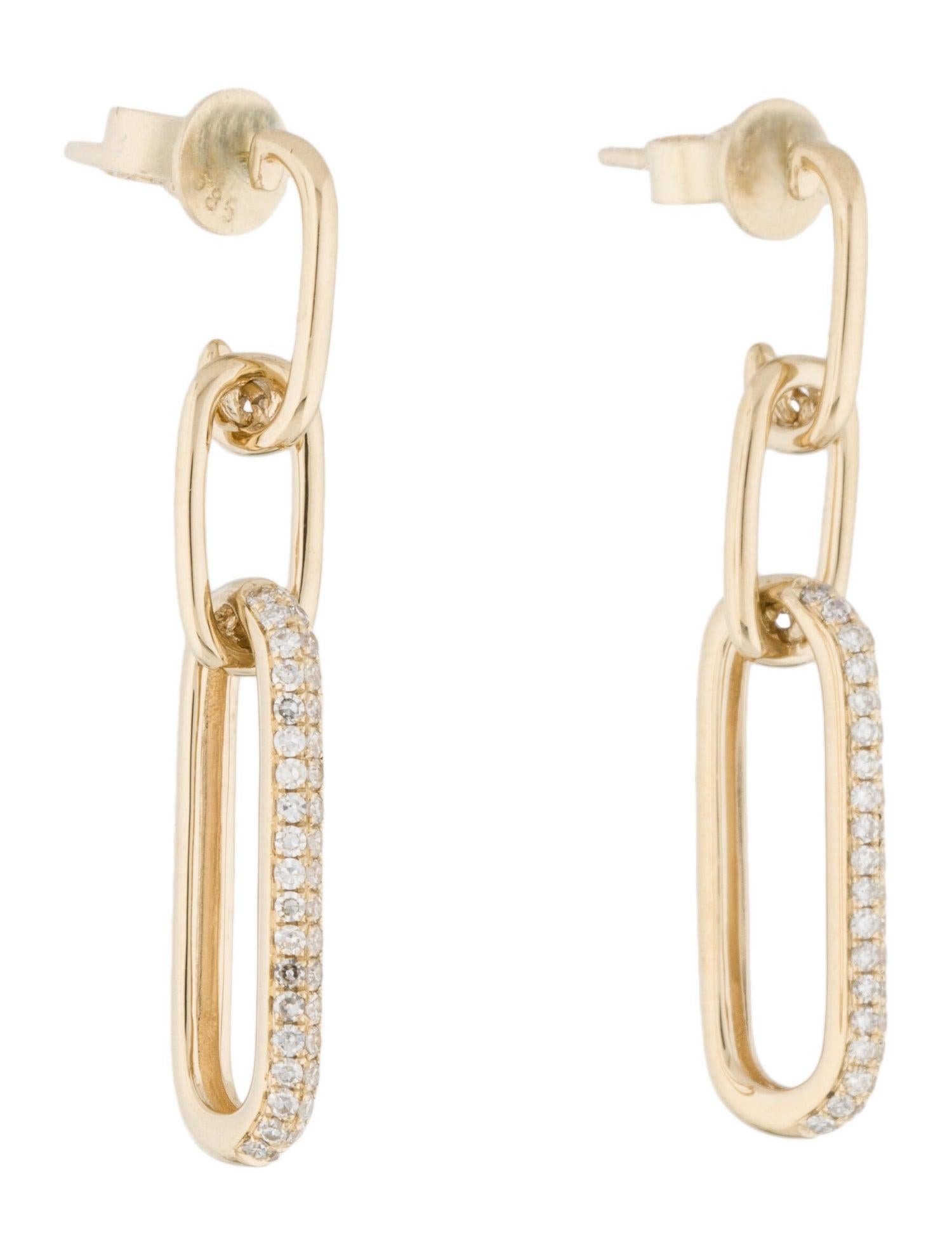 Baguette Cut 14K Yellow Gold Diamond Link Dangle Earrings for Her For Sale