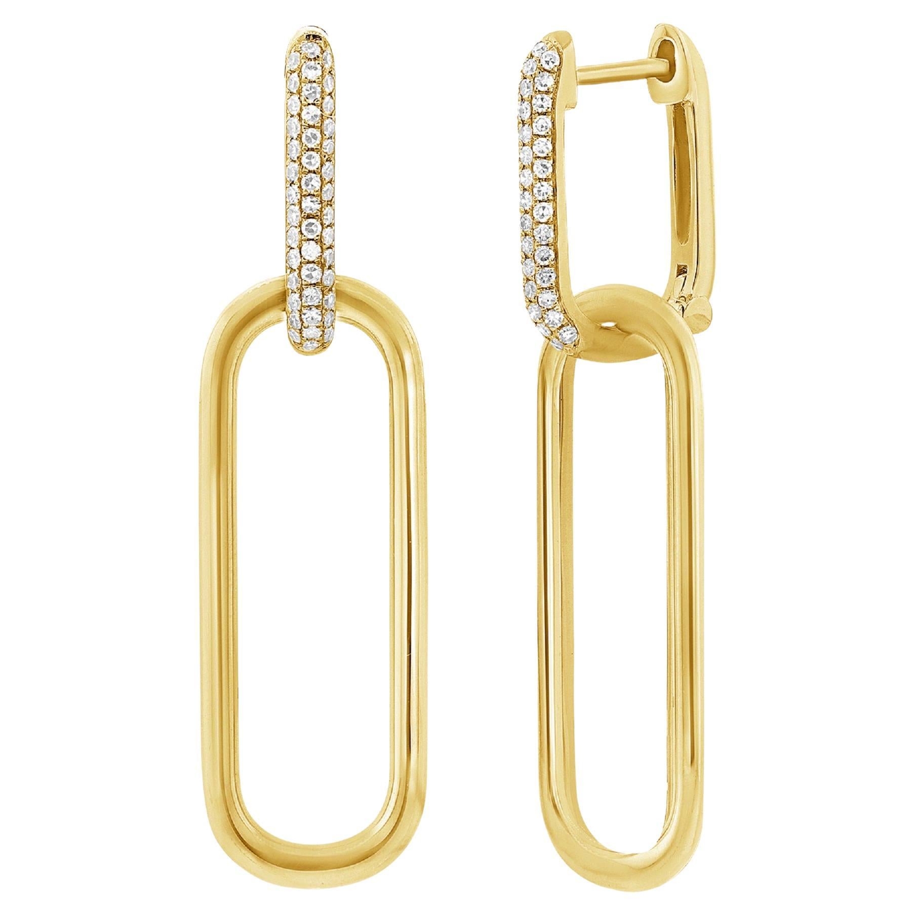 14K Yellow Gold Diamond Link Dangle Earrings for Her
