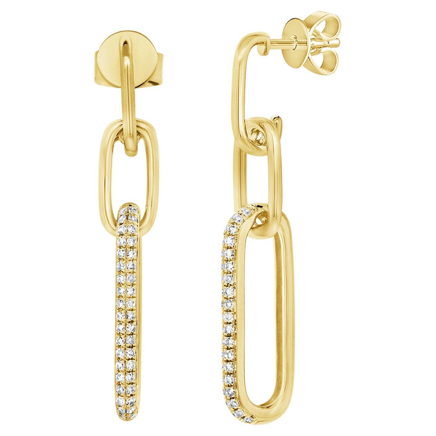 14K Yellow Gold Diamond Link Dangle Earrings for Her For Sale