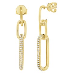 14K Yellow Gold Diamond Link Dangle Earrings for Her