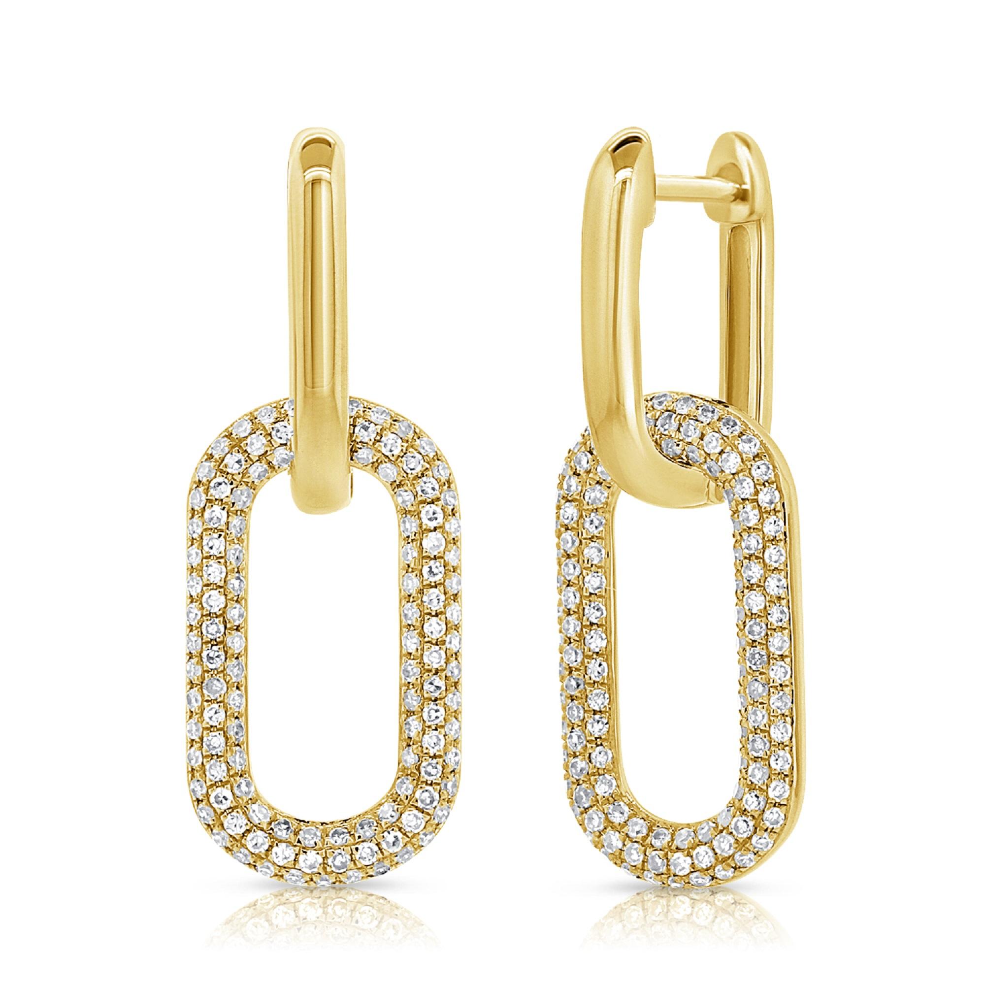 Contemporary 14K Yellow Gold Diamond Link Earrings for Her For Sale