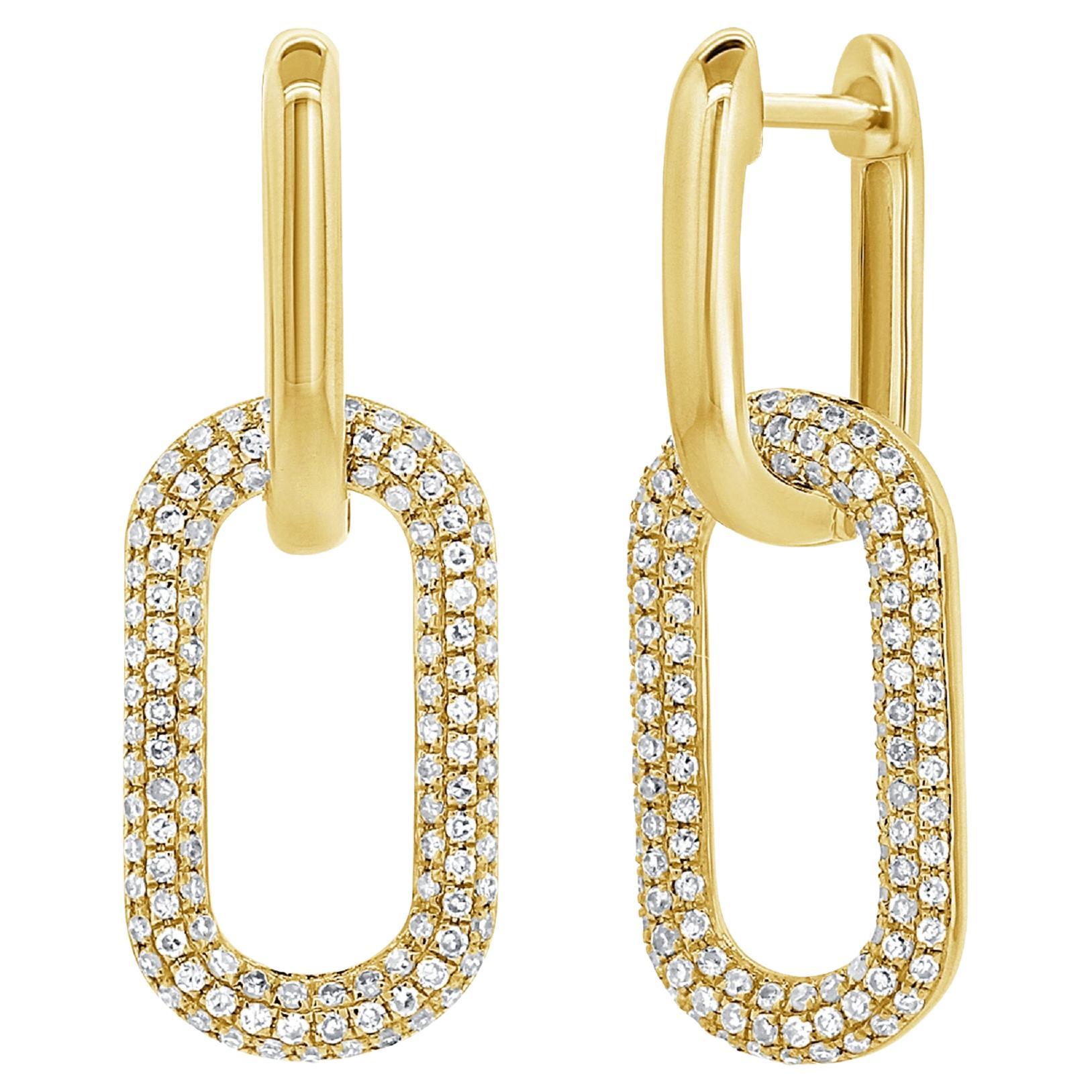 14K Yellow Gold Diamond Link Earrings for Her For Sale