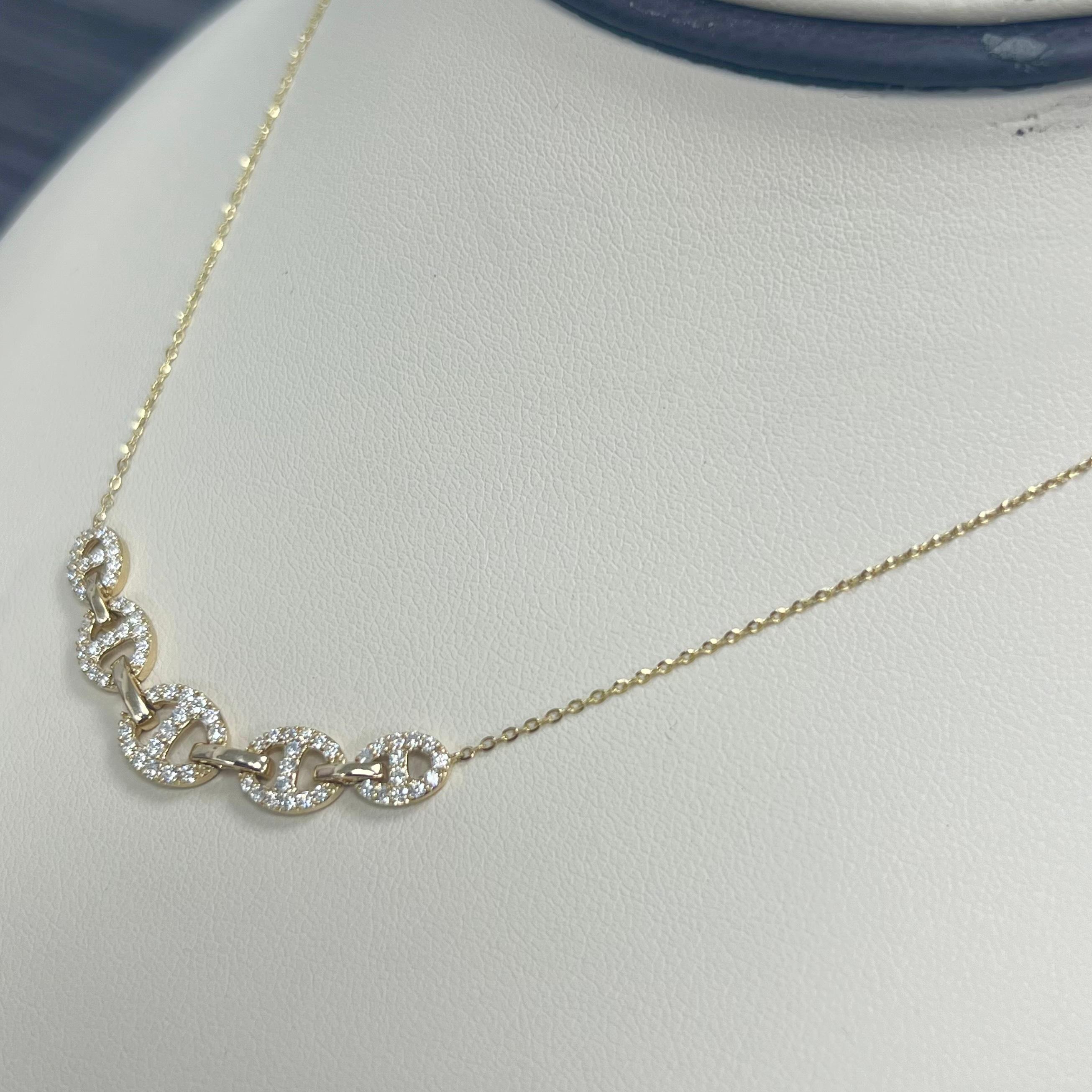 Moderne Collier à maillons en or jaune 14 carats avec diamant en vente