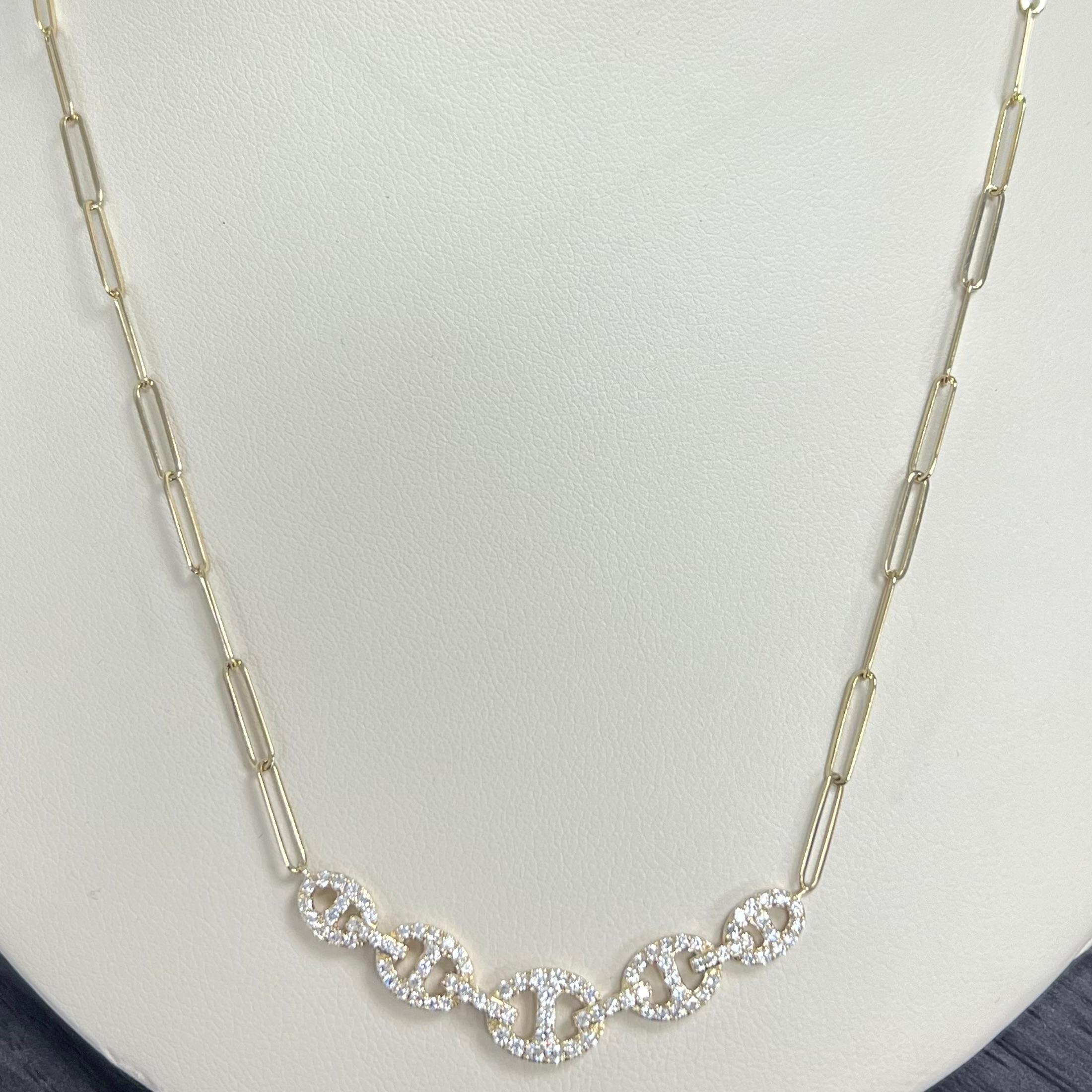 Moderne Collier à maillons en or jaune 14 carats avec diamant en vente