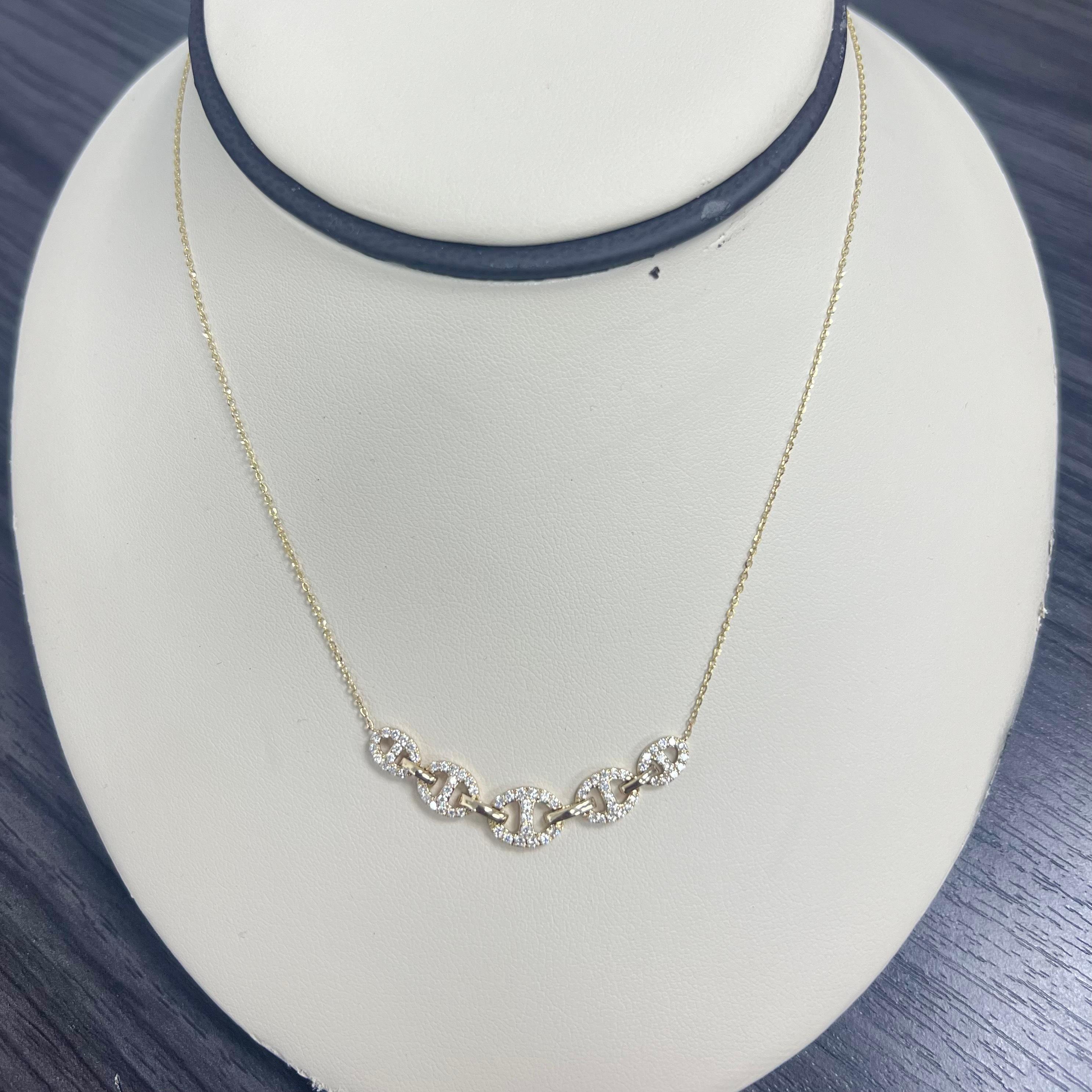 Taille brillant Collier à maillons en or jaune 14 carats avec diamant en vente