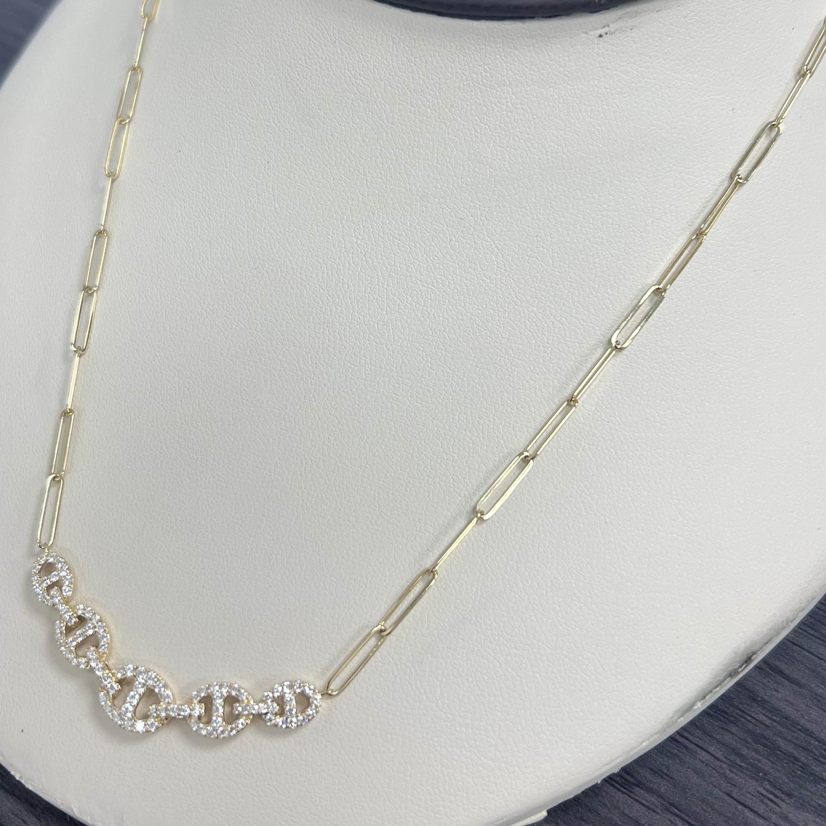 Taille brillant Collier à maillons en or jaune 14 carats avec diamant en vente