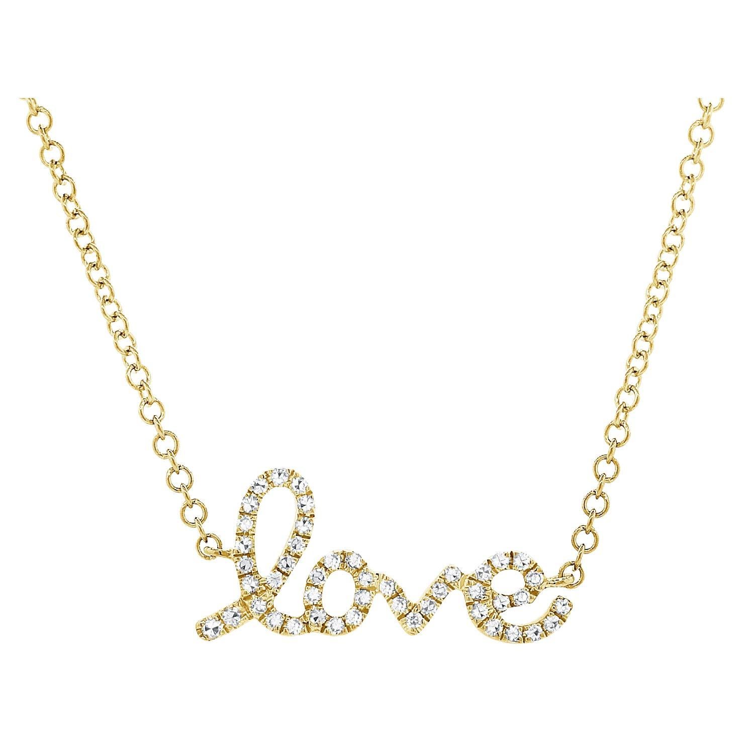 14K Yellow Gold Diamond Love Necklace for Her For Sale
