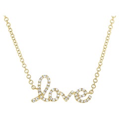 14K Yellow Gold Diamond Love Necklace for Her