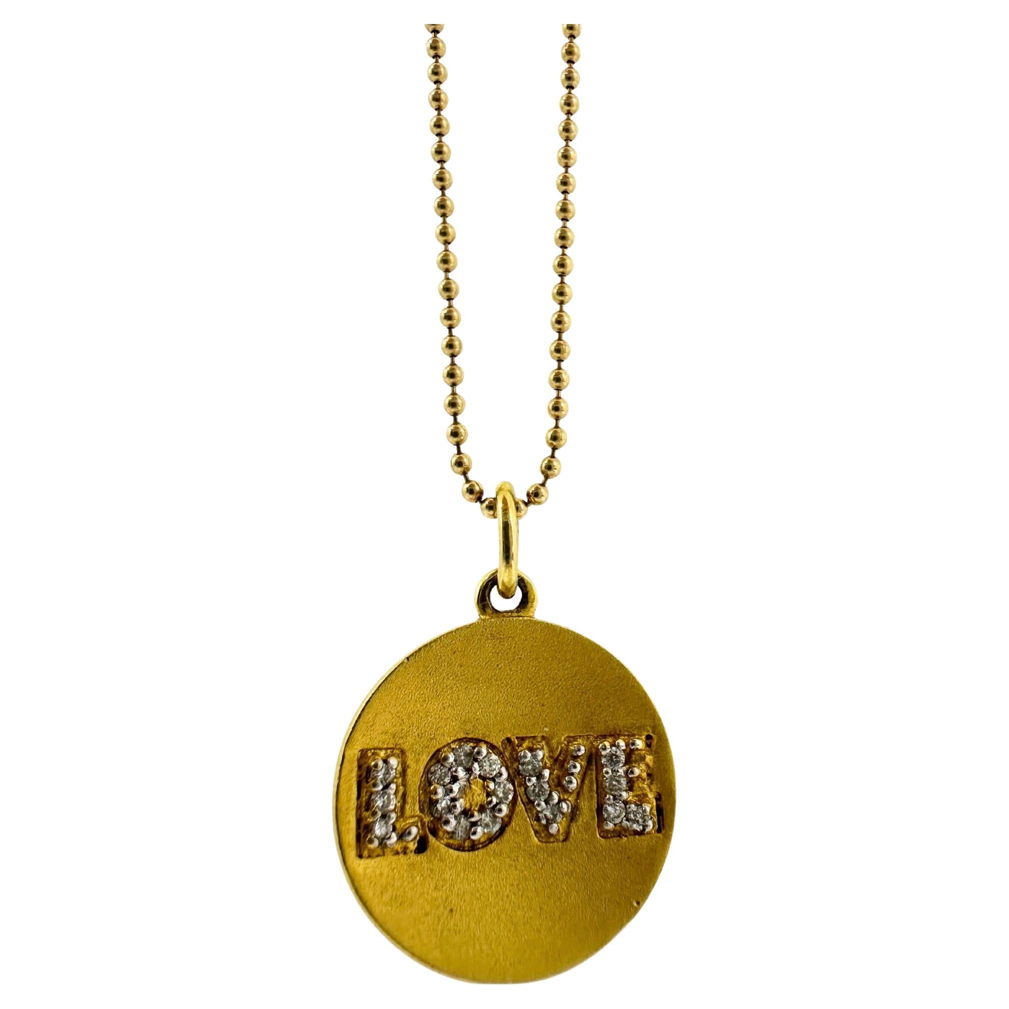 Collier pendentif Love en or jaune 14K avec diamants