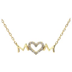 14K Yellow Gold Diamond "MOM" Heart Pendant Necklace