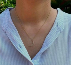 14K Yellow Gold Diamond Moon Necklace For Women Birthday Gift Minimal Necklace.