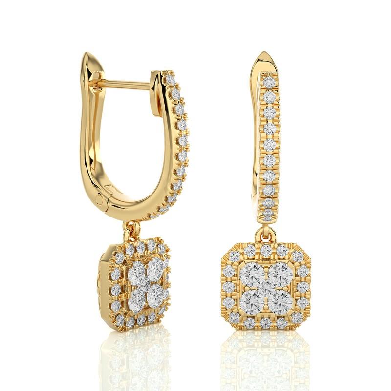 The Moonlight Cushion Cluster Earrings are an exquisite testament to elegance and grace. Crafted from 2.85 grams of lustrous 14K yellow gold, these earrings are a harmonious blend of delicacy and substance. The captivating design features a cluster