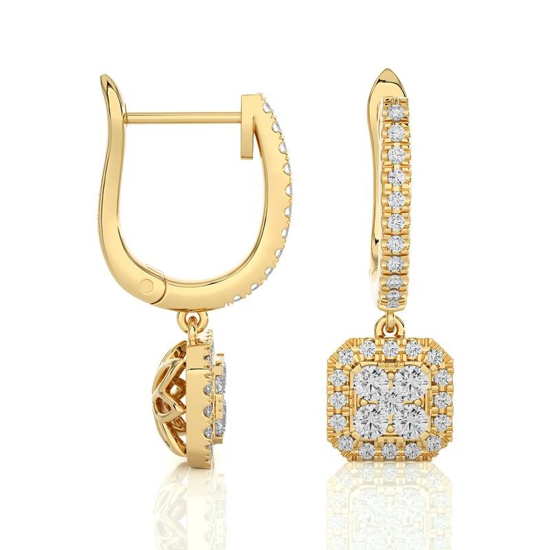 Modern 14K Yellow Gold Diamond Moonlight Cushion Cluster Earring -0.5 ctw  For Sale