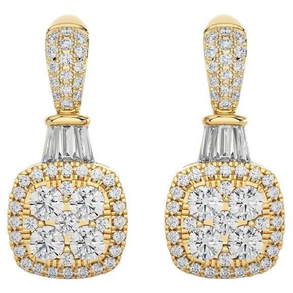14k Gelbgold Diamant-Mondlicht-Cluster-Ohrringe mit Kissenschliff und Klappverschluss -1 Gesamtkaratgewicht  im Angebot