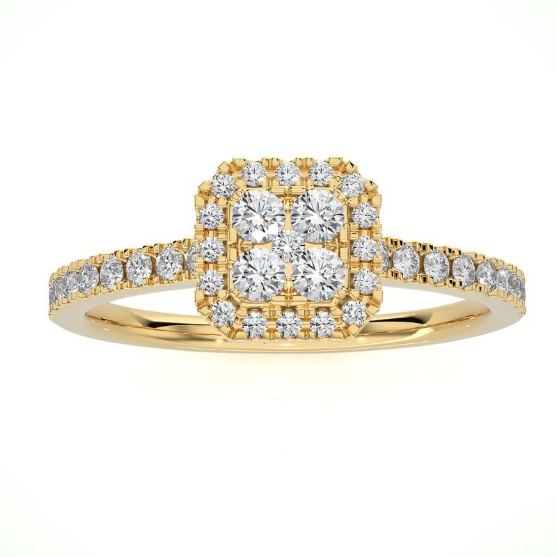 Moderno Anello con cuscino di diamanti Moonlight in oro giallo 14K -0,5 ctw in vendita