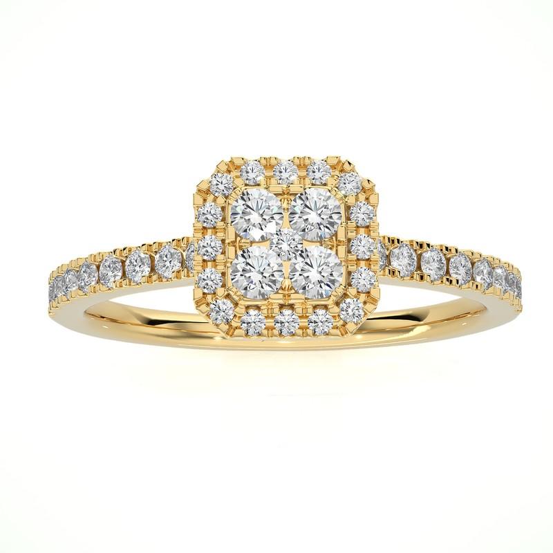 Modern 14K Yellow Gold Diamond Moonlight Cushion Cluster Ring -0.5 ctw  For Sale