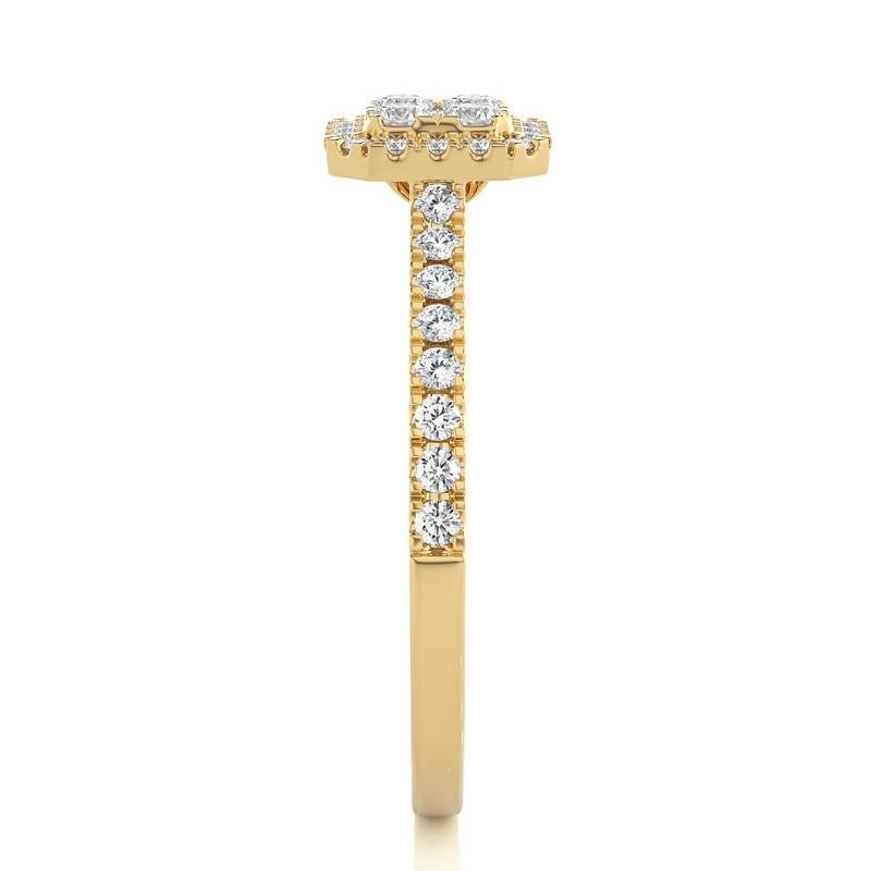 Round Cut 14K Yellow Gold Diamond Moonlight Cushion Cluster Ring -0.5 ctw  For Sale
