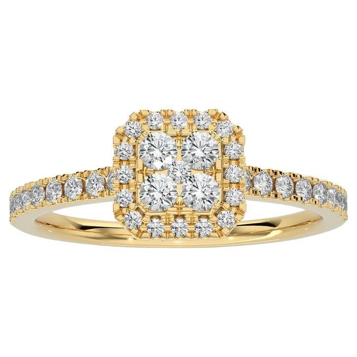 14K Yellow Gold Diamond Moonlight Cushion Cluster Ring -0.5 ctw  For Sale