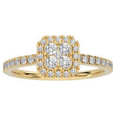 14K Yellow Gold Diamond Moonlight Cushion Cluster Ring -0.5 ctw 