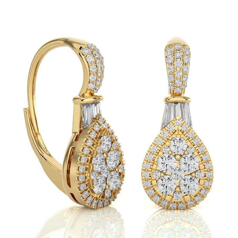 Elevate your elegance with the Moonlight Pear Cluster Lever Back Earrings, an epitome of luxury and sophistication. Crafted from 3.41 grams of pristine 14K yellow gold, these lever-back earrings offer both security and comfort.

The standout design