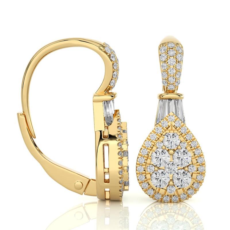 Modern 14K Yellow Gold Diamond Moonlight Pear Cluster Earring -1 ctw  For Sale
