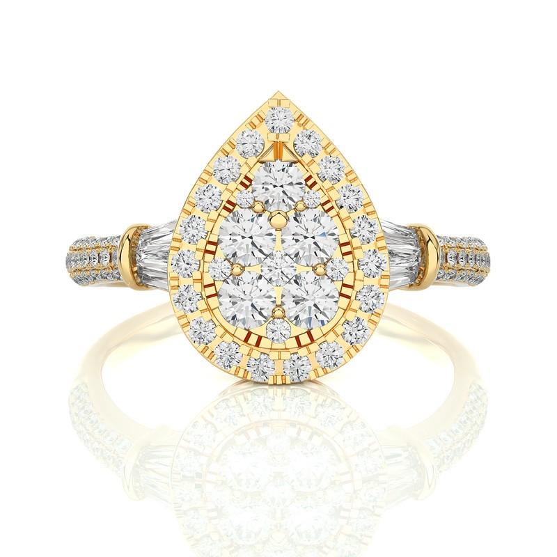 Modern 14K Yellow Gold Diamond Moonlight Pear Cluster Ring -0.85 ctw  For Sale