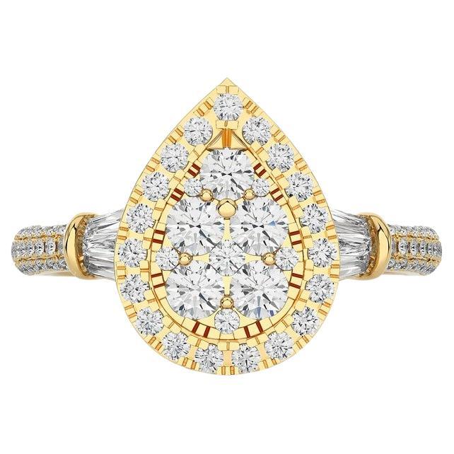 14K Yellow Gold Diamond Moonlight Pear Cluster Ring -0.85 ctw  For Sale