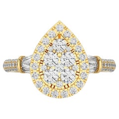 Bague en or jaune 14 carats avec diamants en forme de poire clair de lune - 0,85 carat 