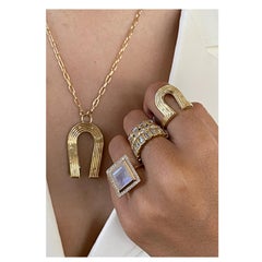 14k Yellow Gold Diamond & Moonstone Cocktail Ring