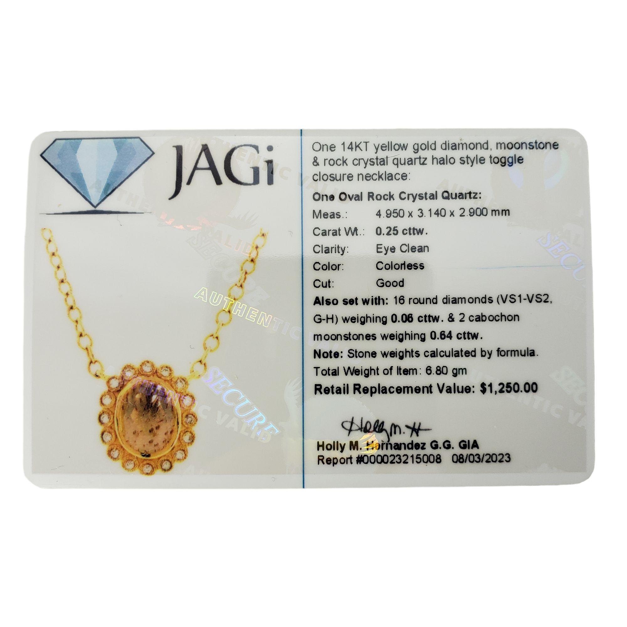 14K Yellow Gold Diamond, Moonstone Quartz Toggle Necklace #15272 For Sale 2