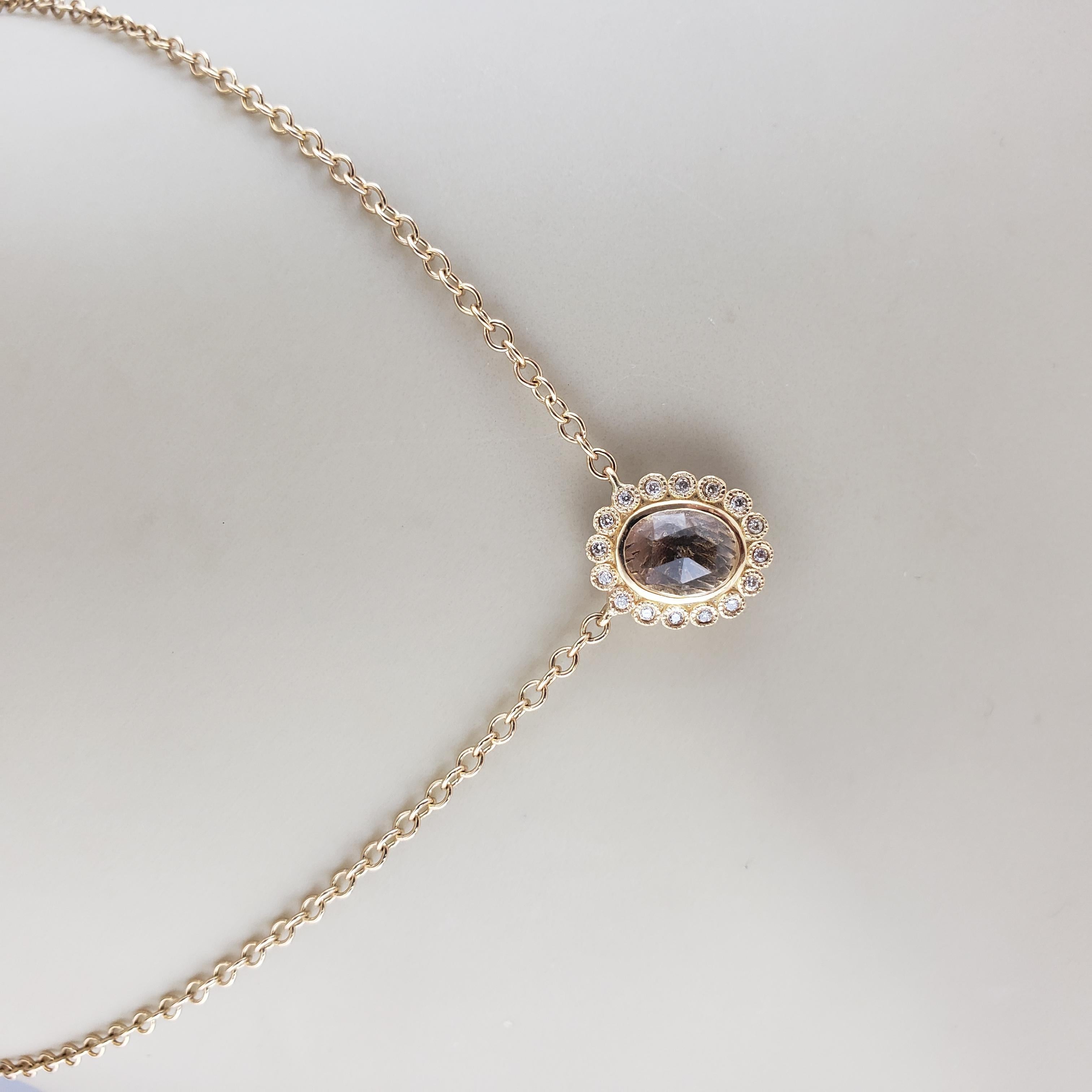 14K Yellow Gold Diamond, Moonstone Quartz Toggle Necklace #15272 For Sale 3