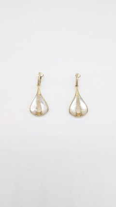 14K Yellow Gold Diamond & Mother of Pearl Earrings Dangle Earrings