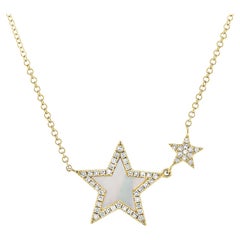 14K Yellow Gold Diamond & Mother of Pearl Star Necklace for Her