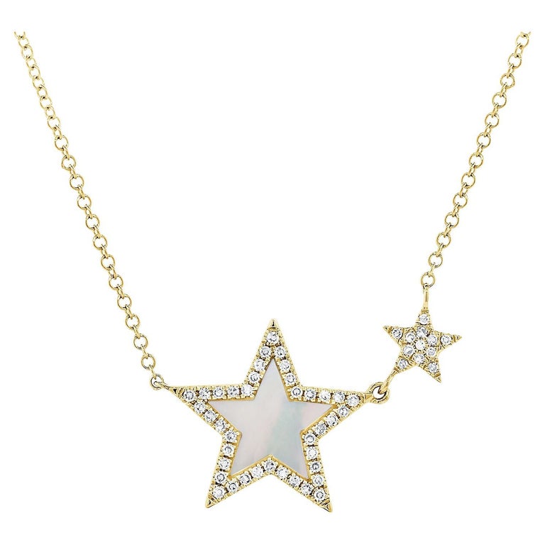 14K Yellow Gold Diamond and Mother of Pearl Star Necklace for Her For ...